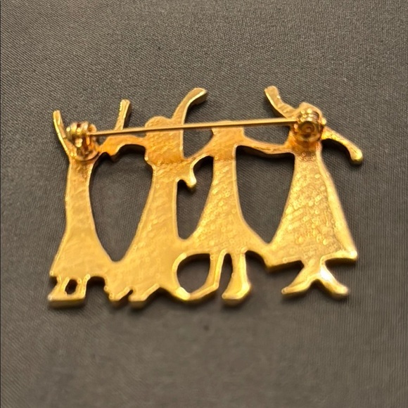 Gold Dancing Figures Brooch Minimalist Jewelry - Picture 2 of 6